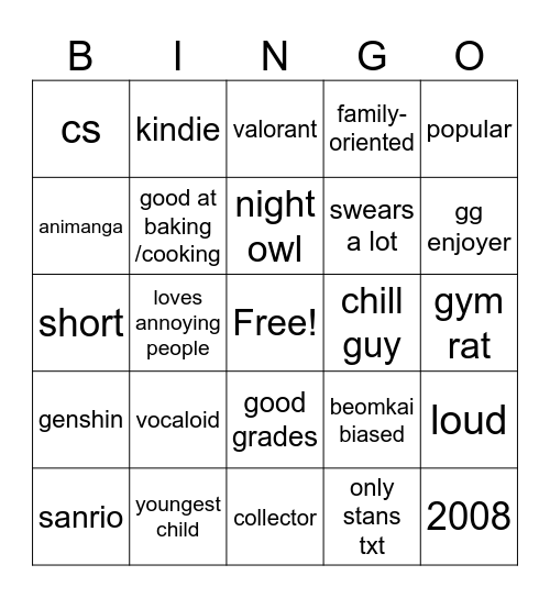 sleepy bingo Card