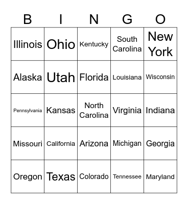 Bingo States Bingo Card