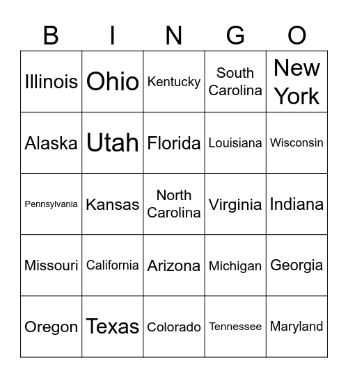 Bingo States Bingo Card