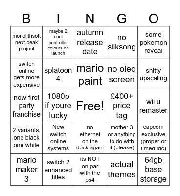 Switch 2 Direct Bingo Card