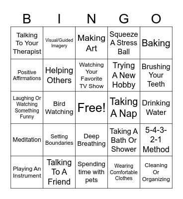 Coping Skill Bingo Card