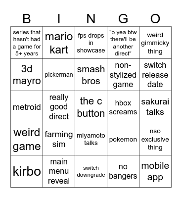 switch 2 bingos Bingo Card