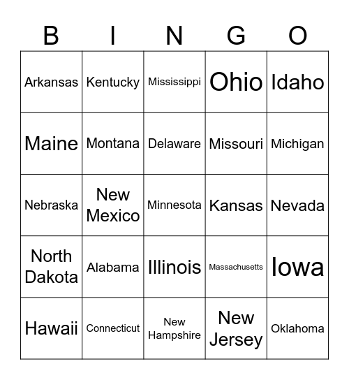 Bingo States Bingo Card