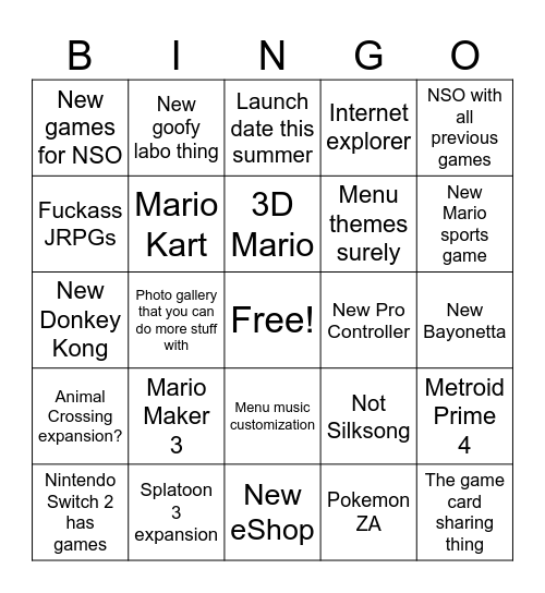 Switch 2 Direct Bingo Card