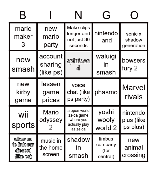 Nintendo switch 2 direct Bingo Card