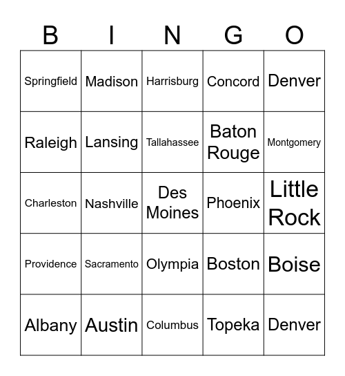 Bingo Capitals Bingo Card