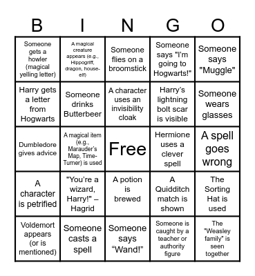 Harry Potter Movies Bingo Card