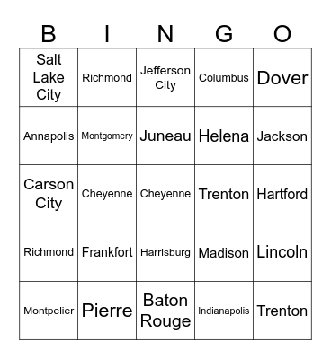 Bingo Capitals Bingo Card