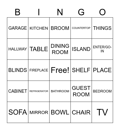 HON ASL 2 Home/Furniture Bingo Card