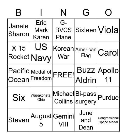 Neil Armstrong Bingo Card