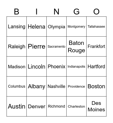 Bingo Capitals Bingo Card