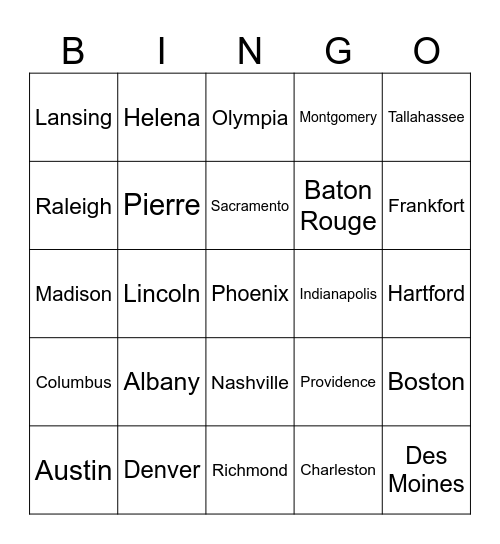 Bingo Capitals Bingo Card
