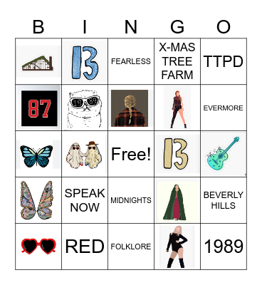 Taylor Swift Bingo Card