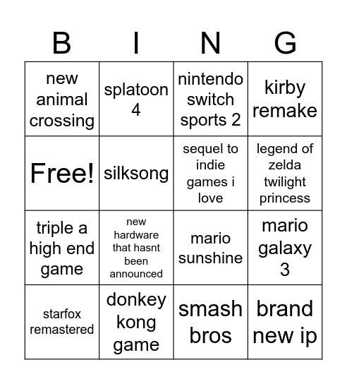 Switch 2 direct Bingo Card