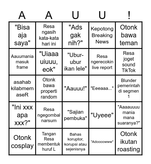 Meet Nite Live Bingo Card