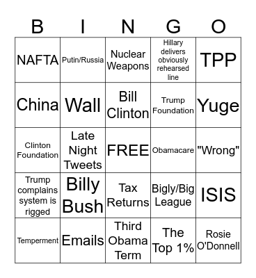 Presidential Debate Bingo! Bingo Card