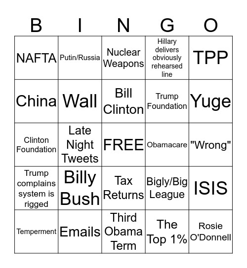 Presidential Debate Bingo! Bingo Card