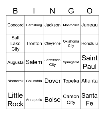 Bingo Capitals Bingo Card
