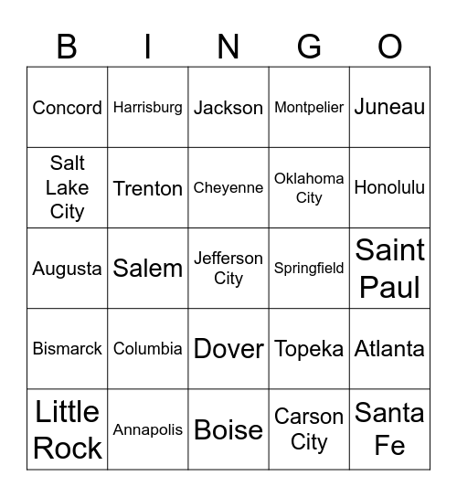 Bingo Capitals Bingo Card