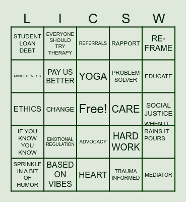 SOCIAL WORK BINGO Card