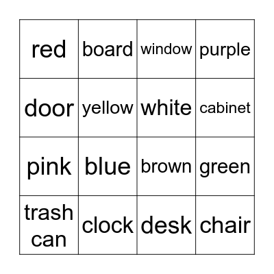 Colors and Classroom Objects Bingo Card