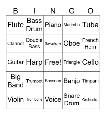 Instrument Bingo Card