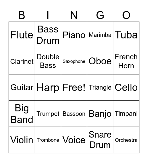 Instrument Bingo Card