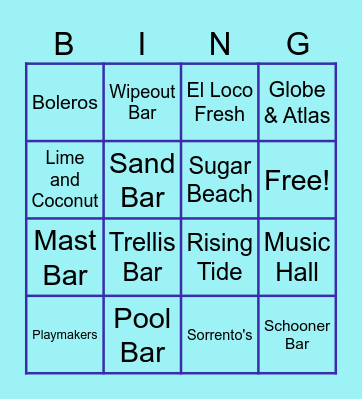 Oasis of the Seas Bingo Card