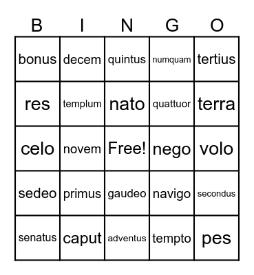 Latin - English Vocabulary Bingo Card