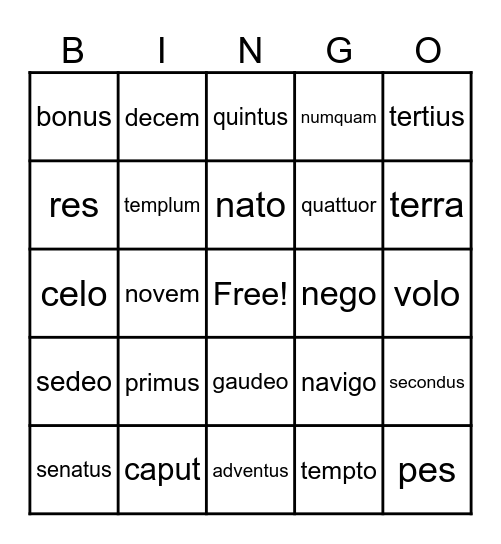 Latin - English Vocabulary Bingo Card