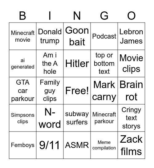 instagram reels Bingo Card
