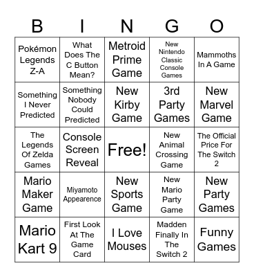 Nintendo Switch 2 Direct Bingo Card