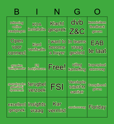 Klant Contact Week Bingo Card