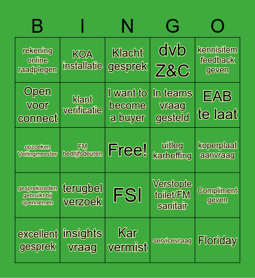 Klant Contact Week Bingo Card