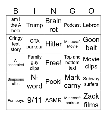 Instagram reels Bingo Card