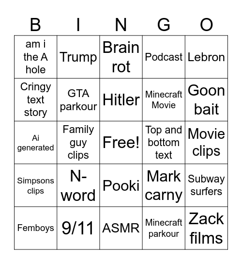 Instagram reels Bingo Card