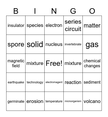 GMAS Science 5th 1 Bingo Card