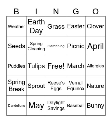 Spring Bingo Card