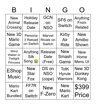 Switch 2 Direct Bingo Card