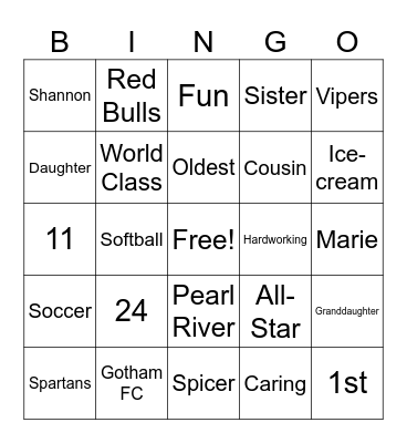 Shannon Bingo Card