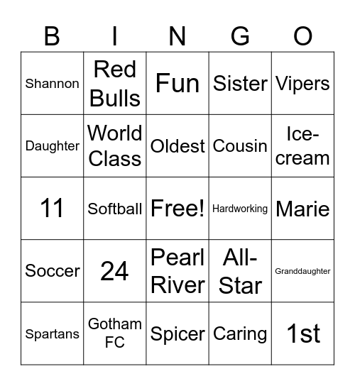 Shannon Bingo Card