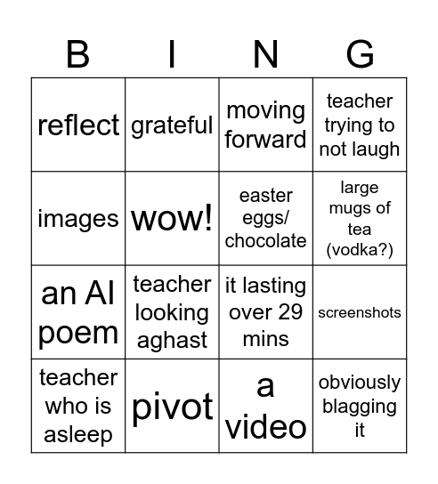 End of term meeting bingo Card