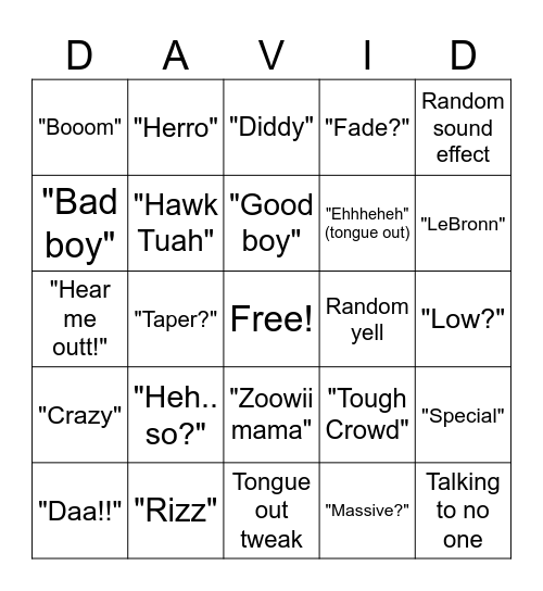 David Bingo Card