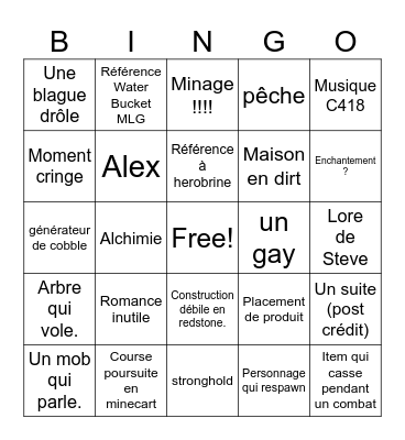 Bingo Minecraft le film Bingo Card
