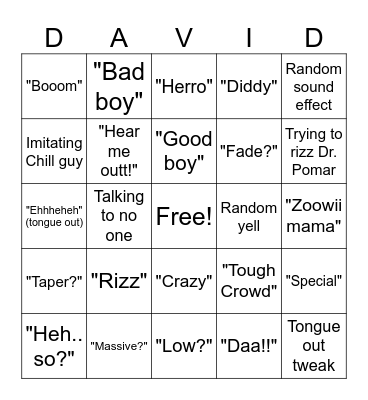 David Bingo Card