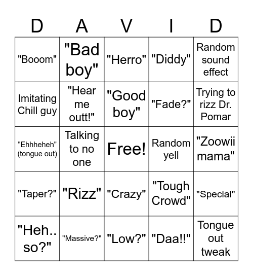 David Bingo Card