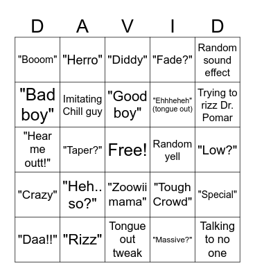 David Bingo Card