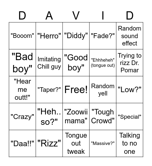 David Bingo Card