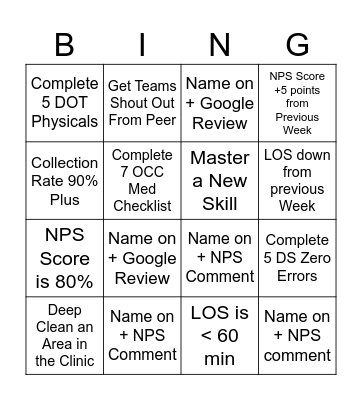 Fast Track Bingo Card