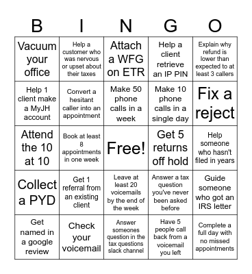Tax Office Bingo Card